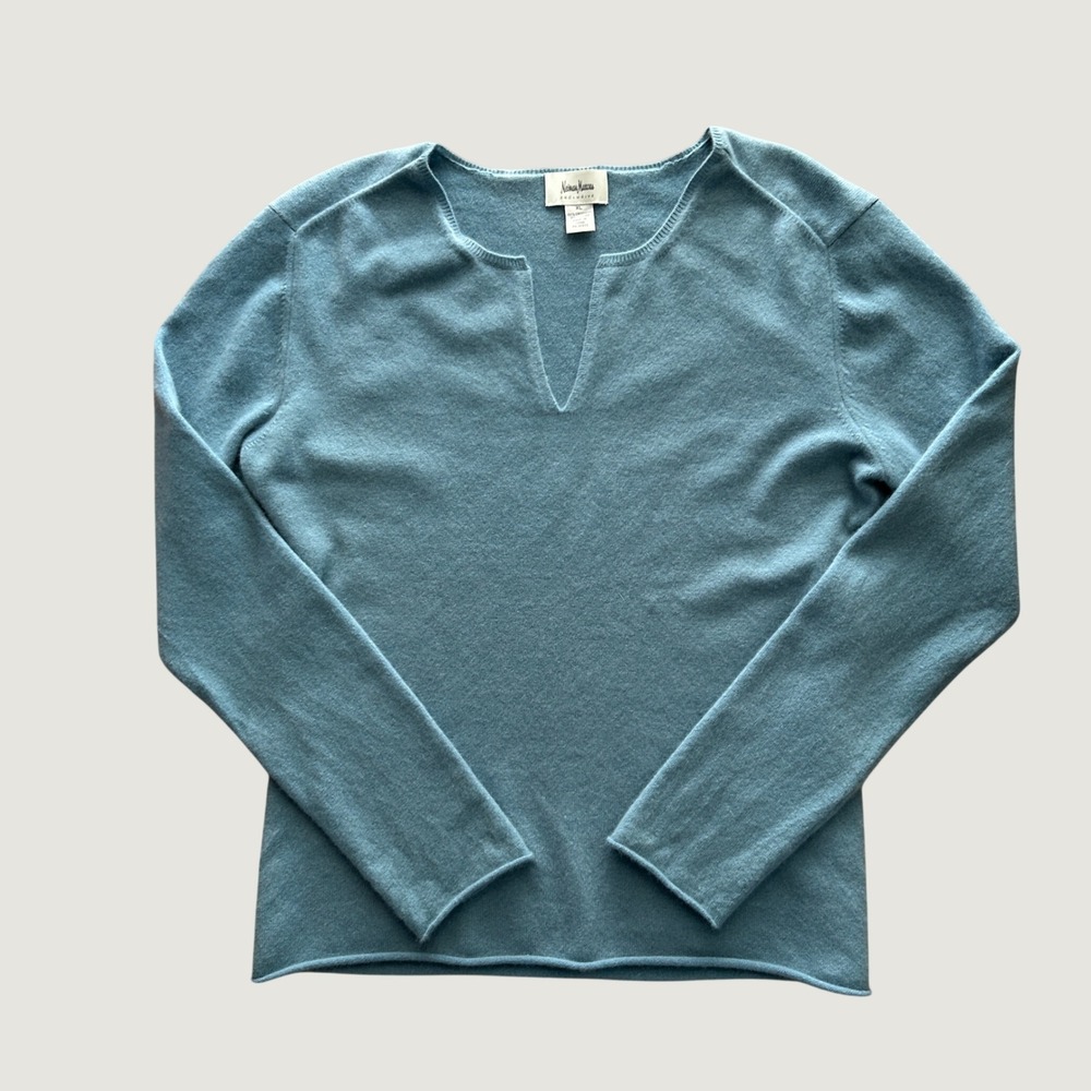 Neiman Marcus Exclusive Pastel Blue Cashmere Split Neck Sweater Women XL